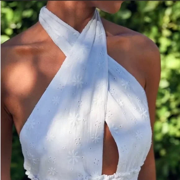 Aerie white halter eyelet dress - Picture 2 of 6